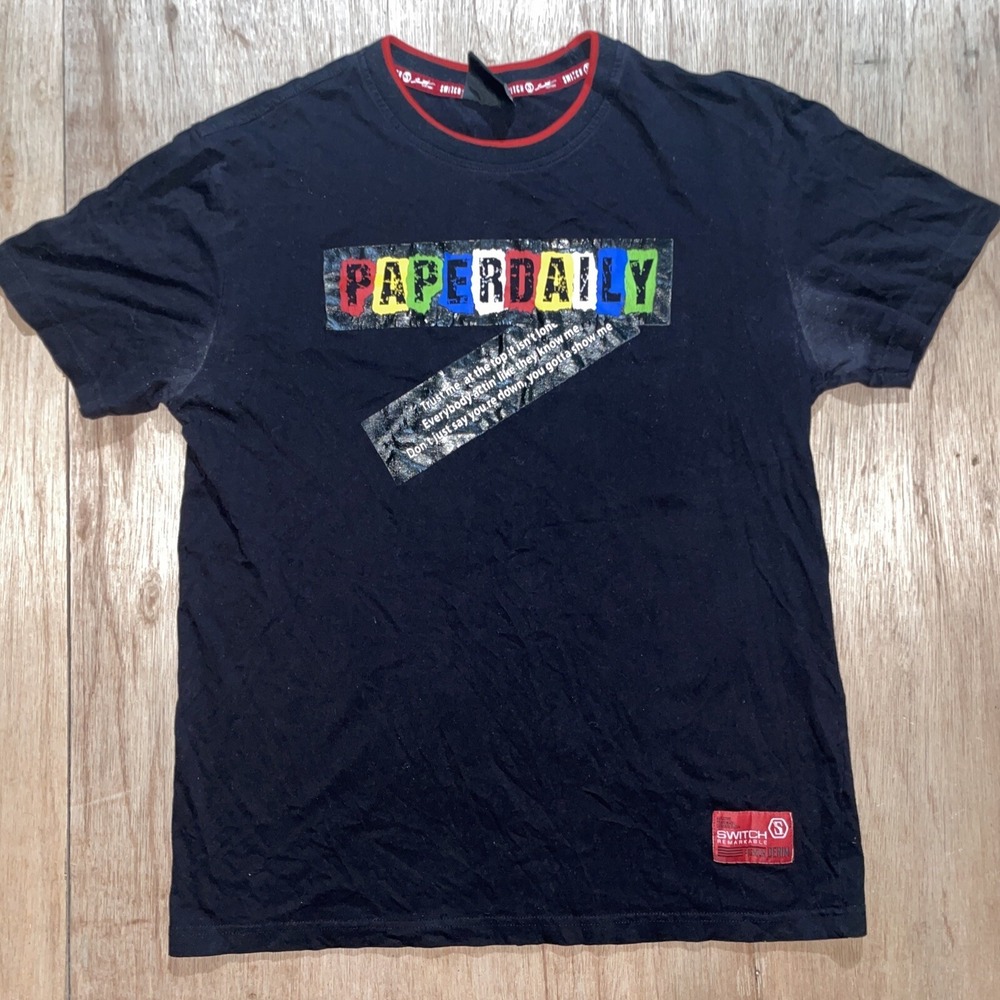 Switch Remarkable Shirt Mens Large Black Paper Daily Spell Out Graphic Limited